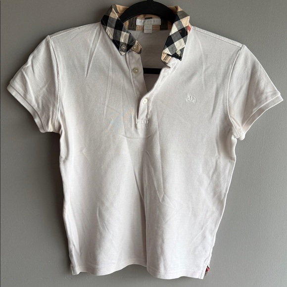 Burberry Children 12Youth White Polo Shirt with Checkered Collar - Picture 1 of 9